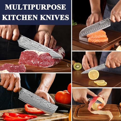 Sunnecko Kitchen Knife Set 7 Piece Chef Knife Set Professional High Carbon Stainless Steel, Sharp Kitchen Knives with Wooden Handle - Image 6