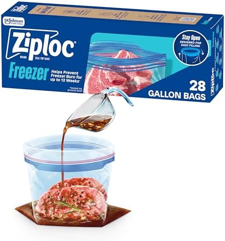 Ziploc Gallon Freezer Bags, Food Storage, Stand-Up Bottom, 28 Count by Unknown
