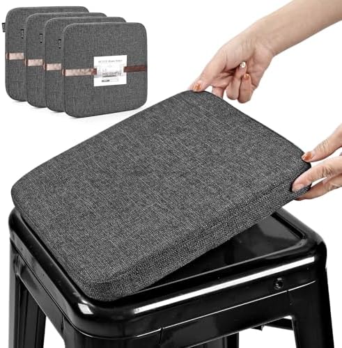 BUYUE Friendly Woven Fabric Magnetic Bar Stool Cushions Set of 4, Enhanced Anti-Slip Breathable Small Chair Seat Pads for Café Bistro Stackable Metal Stools (Square, Dark Gray, 4 Counts) by BUYUE