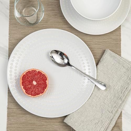 BZYOO Ceramic Dinnerware Set Serive for 4 (12 Pieces), Stoneware Plates and Bowls for Dining Pearl White Dishes Set With DOTDOT Design, Microwave Safe (12 PCS Dishes and Bow set, Bijou Collection) - Image 5
