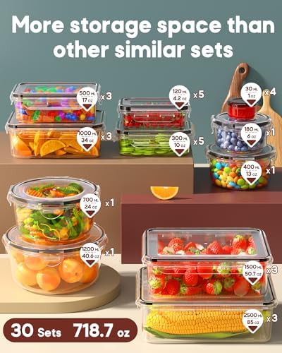 60 PCS Food Storage Containers with Lids Airtight, (30 Lids & 30 Containers) Leak proof Containers Set for Kitchen, Meal Prep, BPA-Free, PVC-Free Plastic, Microwave/Dishwasher Safe, Extra Labels & Pen - Image 2