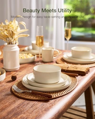 Famiware Star Stoneware Dinnerware Sets, Rimmed Plates and Bowls Set for 4 - Image 2