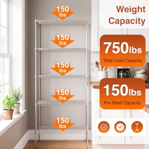 BestOffice | 5-Tier Wire Shelf | 14" x 24" x 60" | Chrome - Image 5