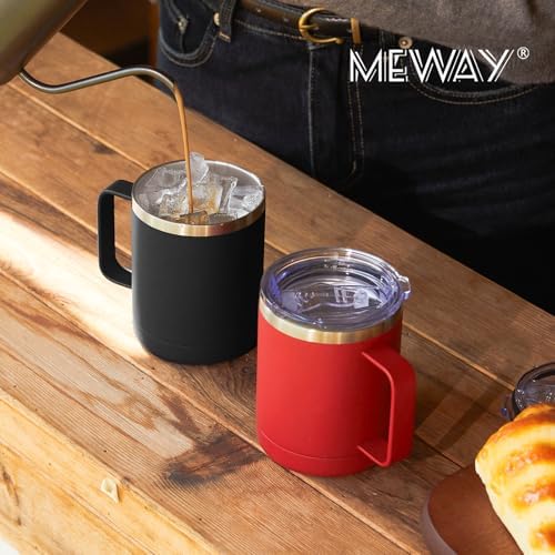 MEWAY 12oz Coffee Mug With Handle 2 Pack Bulk,Stainless Steel Insulated Travel Tumblers With Sliding Lid,Double Wall Vacuum Camping Cup for Hot & Cold Drinks Tea (Mix,Set of 2) - Image 6