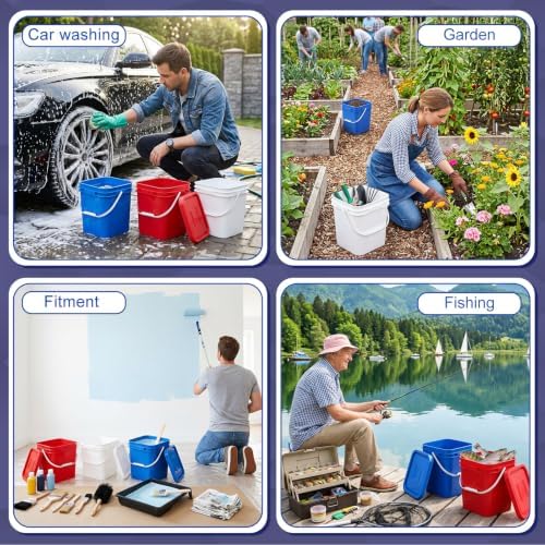 Mumufy 3 Pcs 3.5 Gallon Square Food Grade Bucket with Lid Square Bucket Pail Plastic Handles for Long Term Food Storage, Camping, Fishing, Home Organization Easy Stack and Store (White,Red,Blue) - Image 6