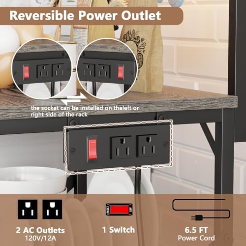 Furologee Kitchen Bakers Rack with Power Outlet, 22-Inch Microwave Stand - Image 4