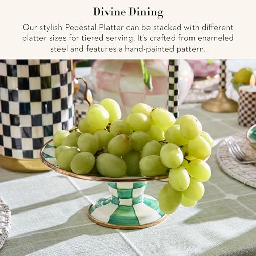 MACKENZIE-CHILDS Pedestal Platter, Mini, Green-and-White Emerald Check - Image 2