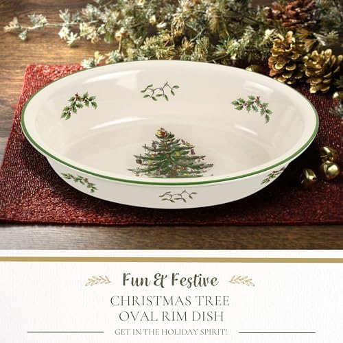Spode Christmas Tree Oval Rim Dish (12.5" x 8.75") Festive Deep Baking Pan for Serving Vegetables, Roast Dinner, Casseroles - Fine Porcelain, Microwave, Freezer, Dishwasher Safe - Image 2