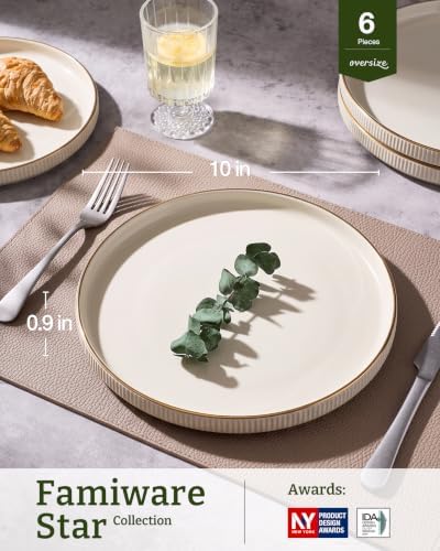 famiware Star 10/8 inches Dinner Plates Set for 6, Cream - Image 3