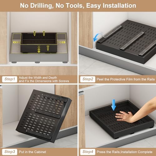 Fokyfok Pull out Cabinet Organizer,14"-21"W,17"-24"D,Expandable,Adhesive - Image 5