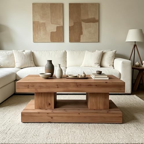 Rustic Solid Wood Coffee Table for Living Room, Big Rectangle Coffee Table - Image 3