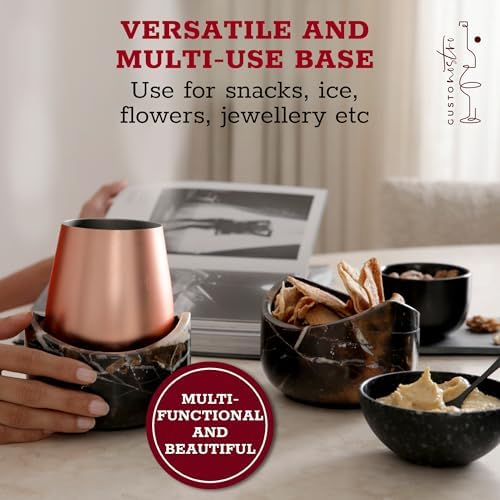 Gusto Nostro Marble Wine Chiller for Glass and Stainless Steel Tumbler Set of 2 - Wine Glass Chiller Holder for Freezer - Cool Set Chillers & Stemless Wine Metal Tumblers for Home,Bar (RoseGold Black) - Image 4