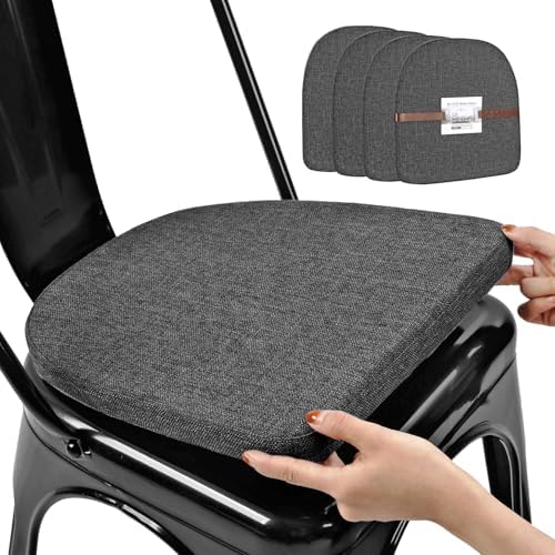 BUYUE Friendly Woven Fabric 14x14 Magnetic Cushions for Metal Chair Set of 4, Enhanced Anti-Slip Seat Pads for Dining Kitchen Café Stackable Chairs (U-Shape, Dark Gray, 4 Counts) by BUYUE