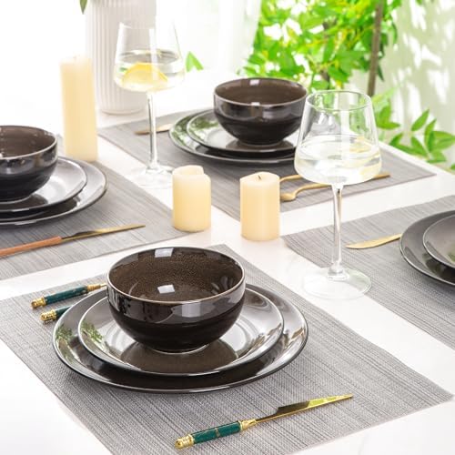 LeRatio Ceramic Dinnerware Sets for 4,12Pcs Porcelain Plates and Bowls Set - Image 6