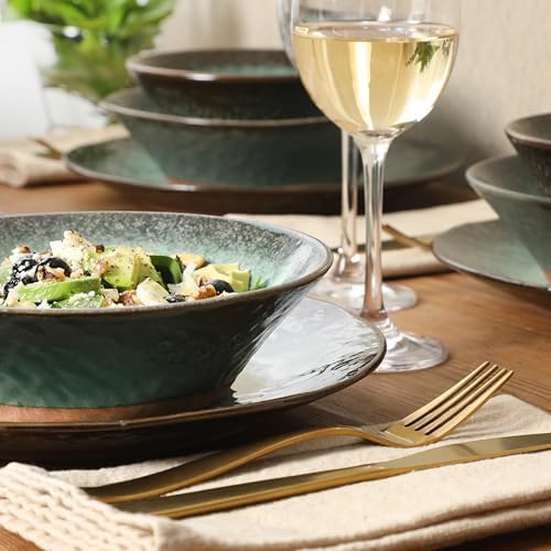 Gibson Elite Green Lantern Service for 4 (16 Piece) Double Bowl Dinnerware Set, Teal, Soft Gray, Dinnerware Set - Image 2