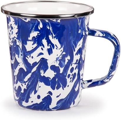 Golden Rabbit Enamelware Latte Coffee or Tea Mugs, 16 ounce, Cobalt Swirl, Set of 4 - Image 2