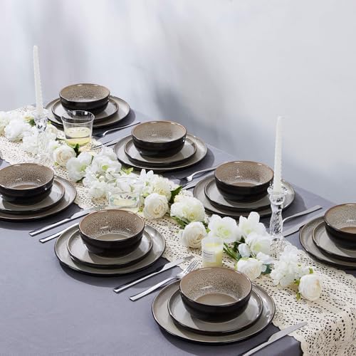 LIANYU Dinnerware Plates and Bowls for 8, 24 Piece Dishes Set, Tidal Khaki - Image 4