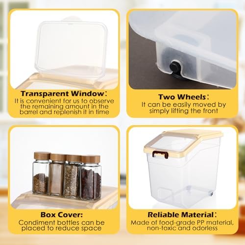 Sunnyray 4 Pcs Flour Storage Containers Rice Bin with Wheels, Beige, 38 lb - Image 3