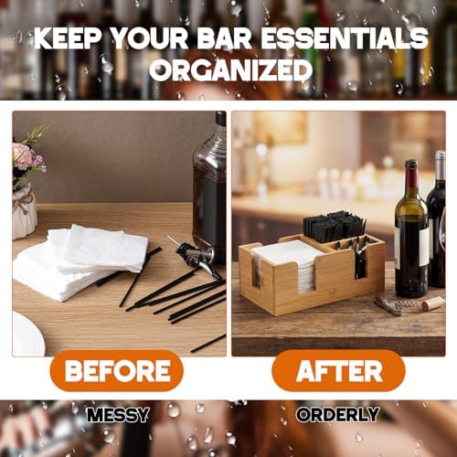 Mifoci 2 Pcs Bamboo Bar Caddy, Wood Napkin & Straw Holder Organizer - Image 4