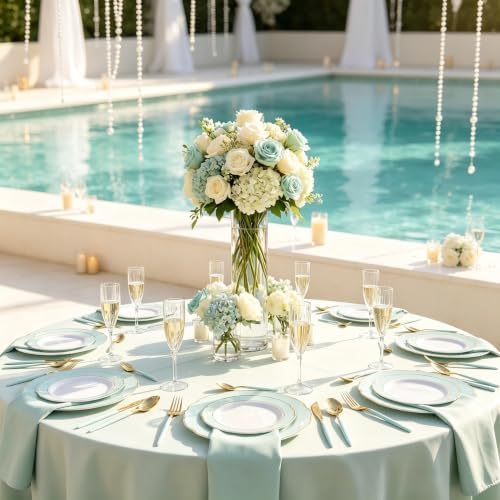 WDF 30Guest Mint Green Plastic Plates & Disposable Gold Silverware With Green Handle-Baroque Green &Gold Plastic Dinnerware for Wedding/Baby Shower/Summer Party - Image 5