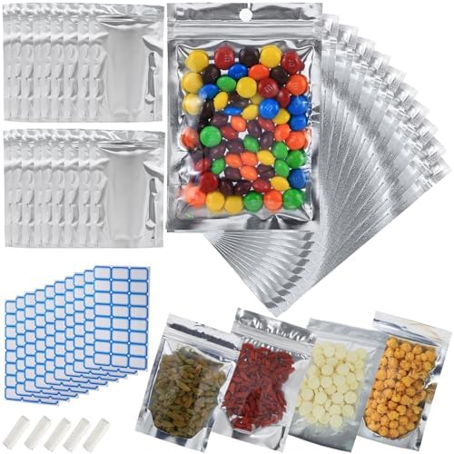 300-Pack Reclosable Small Mylar Bags for Food Storage 4" x 6" and 5" x 8" Stand Up Pouch Bags Resealable Smell Proof Aluminum Foil Bags with Clear Window Kitchen Storage Edible Packaging Bulk by Circloophs