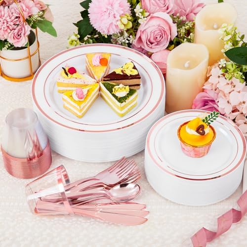 WELLIFE 300 PCS Rose Gold Disposable Dinnerware Set for 50 Guests - Image 3