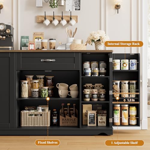 HOSTACK 47" W Kitchen Island Cart with Storage, Rolling Island Table, Black - Image 5