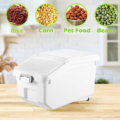 Sunnyray 4 Pcs Flour Storage Containers Rice Bin with Wheels, White, 22 lb - Image 5