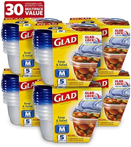 Glad GladWare Medium Rectangle Food Storage Containers, 24 Oz, 5 Ct, 6-Pk by GladTrashFoodStorage