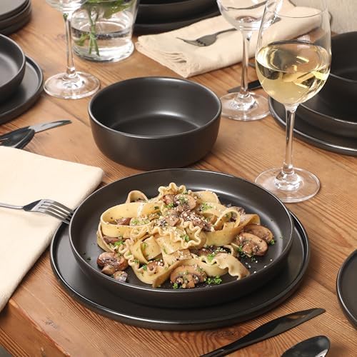 Gibson Elite Bayou Moon Plates and Bowls Sets, 16-Piece Black Matte Stoneware Dinnerware Sets, Solid Color Reactive Glaze Dish Set - Image 6