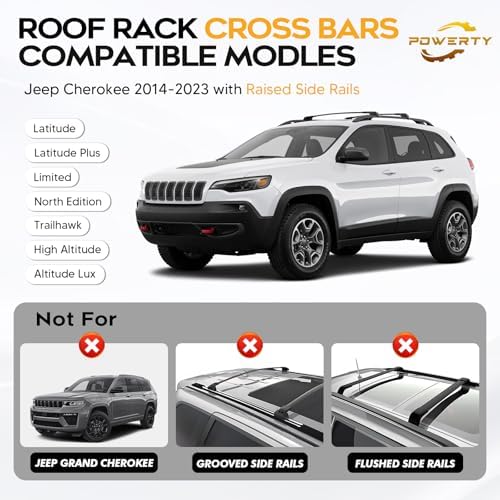 300LBS Roof Rack Cross Bars for 2014-2023 Jeep Cherokee (NOT for Grand Cherokee) Accessories with Raise Side Rails, Lockable Aluminum Roof Rails Luggage Racks for Cherokee - Image 2