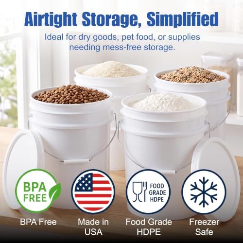 ePackageSupply 5 Gallon Bucket - Food Grade w/Lid BPA-Free,5 Pack - White - Image 2