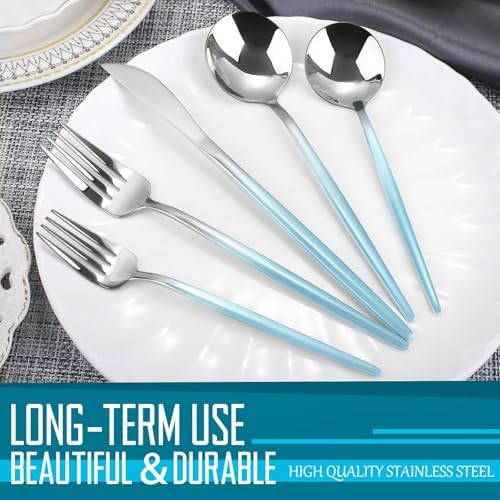 VANVRO Gradient Blue Silverware Set, 20 Piece Stainless Steel Flatware Set, Kitchen Utensil Set include Knife/Fork/Spoon,Cutlery Service for 4,Mirror Polished - Image 4