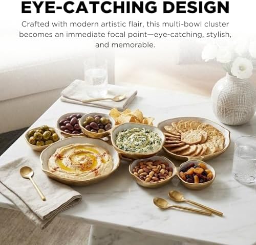 Cluster of 9 Round Serving Bowls Enamel Clusters Decorative Elegant Snack Tray for Olives, Chip & Dip, Nuts, Appetizers & Entertaining Strong Brass & Enamel Home Decor Gifts, Parties & Weddings 22" - Image 5