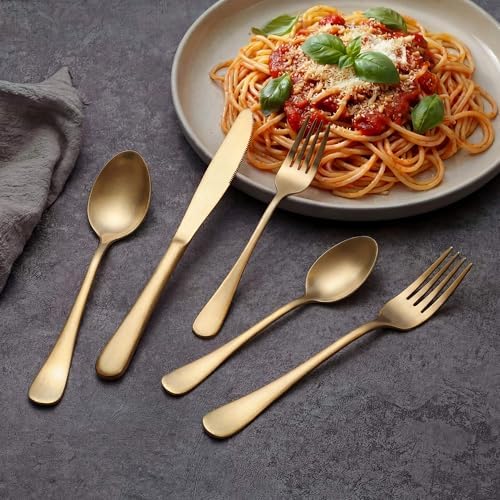 LIANYU 60 Piece Matte Gold Silverware Set for 12, Stainless Steel Flatware - Image 6