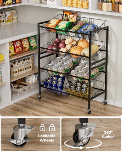 Evermagin 25.2" W Kitchen Storage Cart, 4-Tier Snack Cart with Wheels - Image 4