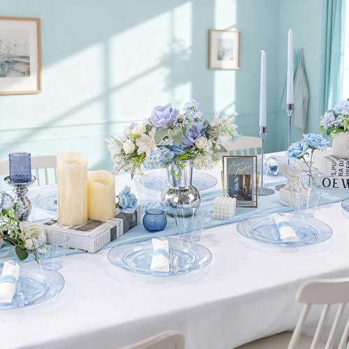 DaYammi 210PCS Blue Glitter Plastic Dinnerware Set for 30 Guests - Image 5