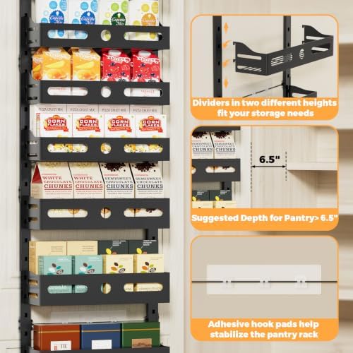 8-Tier Pantry Door Organizer, 2 IN 1 Wall Mount or Over The Door Pantry Organizer, Door Spice Rack with Adjustable Baskets, Over Door Organizer for Kitchen (12.4"W x 5.5"D x 66.1"H,1 Pack, Black) - Image 3