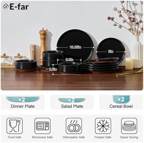 E-far Plates and Bowls Sets, 6 Pcs Stoneware Ceramic Dinnerware Dishes Sets - Image 3