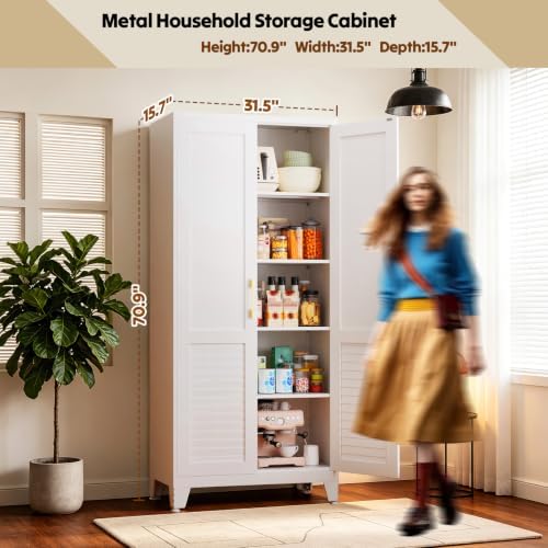 70.9" H Tall Storage Cabinet, Kitchen Pantry Cabinet with Doors, White Freestanding Kitchen Cabinet for Kitchen, Dining Room & Pantry Organization, Adjustable Shelves, 70.9" Hx31.5 Wx15.7 D - Image 2