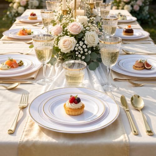 WELLIFE Gold Plastic Plates, 300 PCS Dinnerware Set for 50 Guests - Image 3