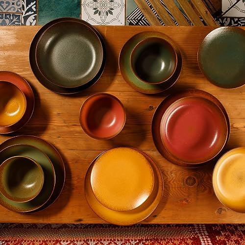 Bloomhouse - Two Time Oprah's Favorite Things Winner - Palermo Sun Double Bowl Stoneware Reactive Glaze Plates and Bowls Dinnerware Set - Paprika Red, Service for Four (16pcs) - Image 5