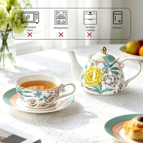 KAMMAK Tea for One Set, Ceramic Teapot, Bone China Tea Set, Cup and Saucer - Image 6