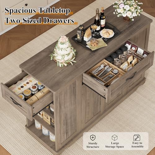 HOSTACK Kitchen Island Cart with Storage, Rolling Island Table, Ash Gray - Image 7