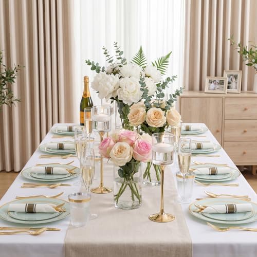 WDF Partyware 175PCS Sage Green Plastic Plates - Heavy Duty Green Plates Disposable - 25Guests Plastic Dinnerware with Rolled Napkins for Birthday/Baby Shower - Image 5