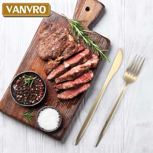 VANVRO Champagne Gold Silverware Set, 60-Piece Stainless Steel Flatware set,Matte Silverware Sets Service for 12, Tableware Cutlery Satin Finish Utensils for Kitchen,Dishwasher Safe - Image 5