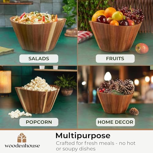 Wooden Salad Bowl Set of 3, Wavy 12" 10" 8" Wood Serving & Mixing Bowls - Image 3