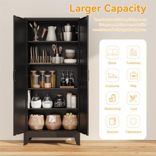 COFaR Metal Kitchen Cabinet, Pantry Storage Cabinets, 71" H Tall Black ﻿ - Image 7