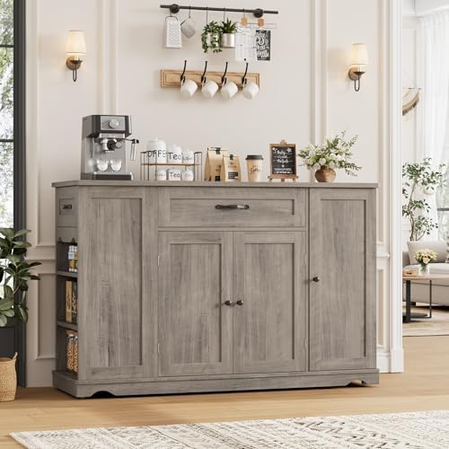 HOSTACK Kitchen Island Cart with Storage, Rolling Island Table, Ash Gray - Image 3