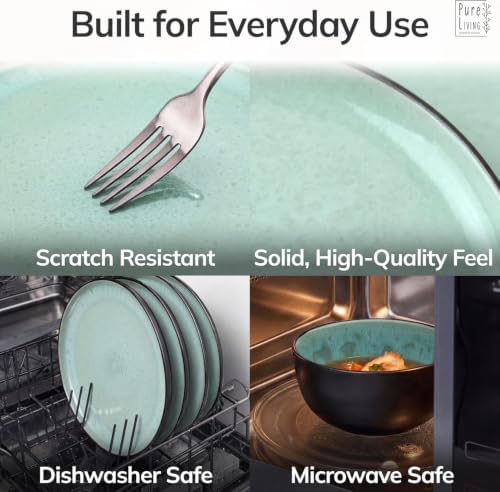 24 Piece Stoneware Dinnerware Set for 6, Handcrafted Plates and Bowls Set - Image 4